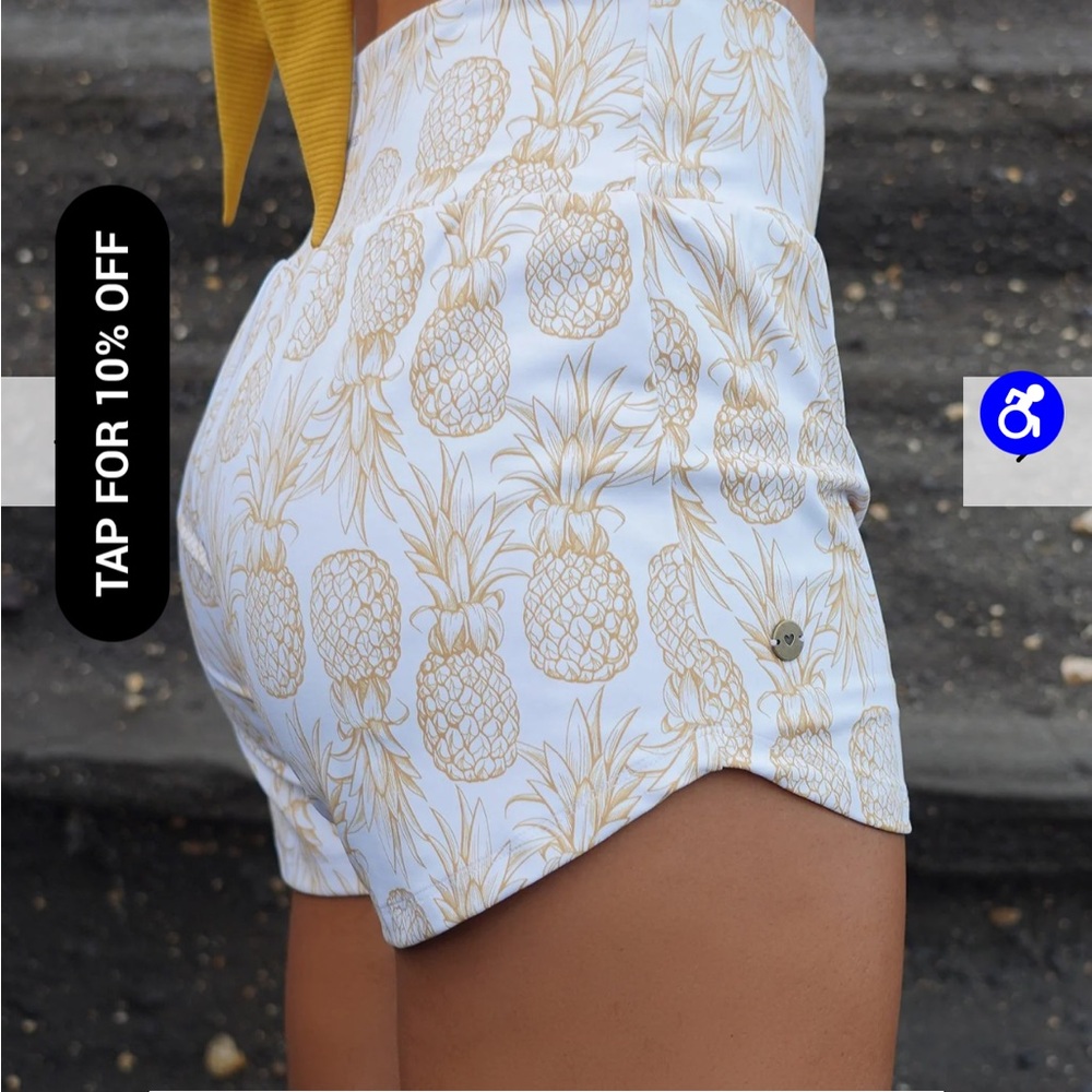 High Waist Yellow and White Shorts with Pineapple Pattern